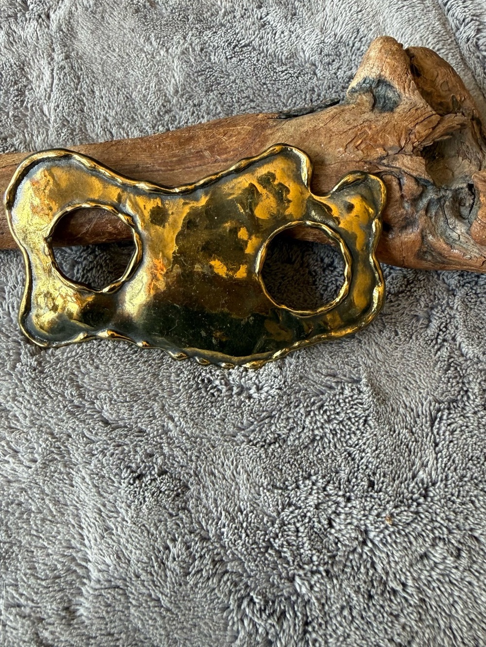 Vintage artisan heavy Brass Statement Buckle/scarf holder